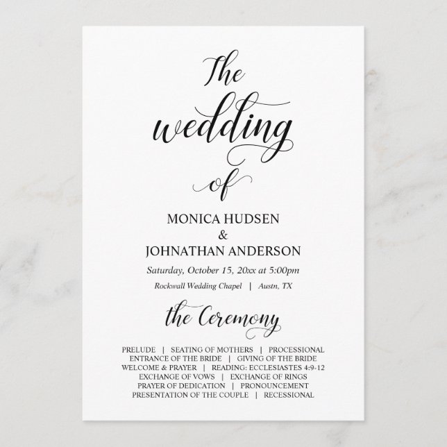 Elegant Classy, Black script, Wedding Ceremony Programme (Front)