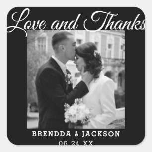 Elegant Classy Black White Photo Wedding Thank You Square Sticker