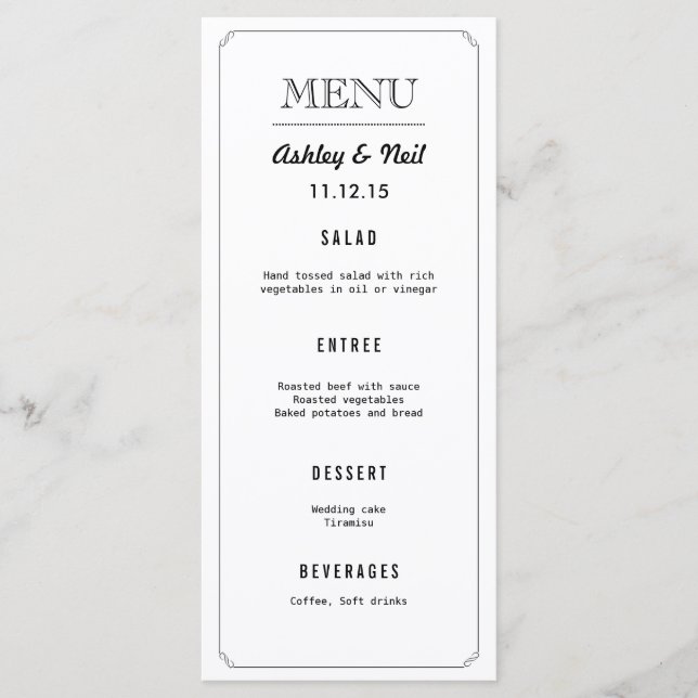 Elegant Classy Black & White Wedding Menu (Front)