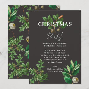 Elegant Classy Black Xmas Acorn Christmas Party Invitation