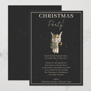 Elegant Classy Black Xmas Angel Christmas Party Invitation