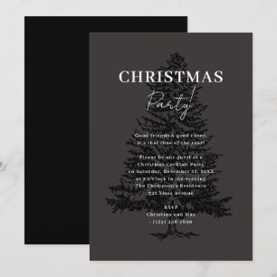 Elegant Classy Black Xmas Tree Christmas Party Invitation