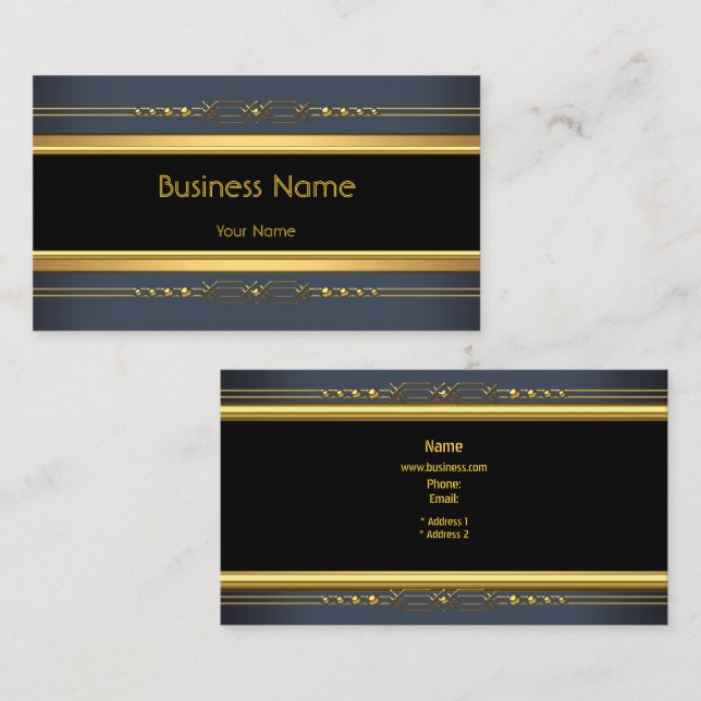 Elegant Classy Black Yellow Gold Charcoal Steel Business Card (Front/Back)