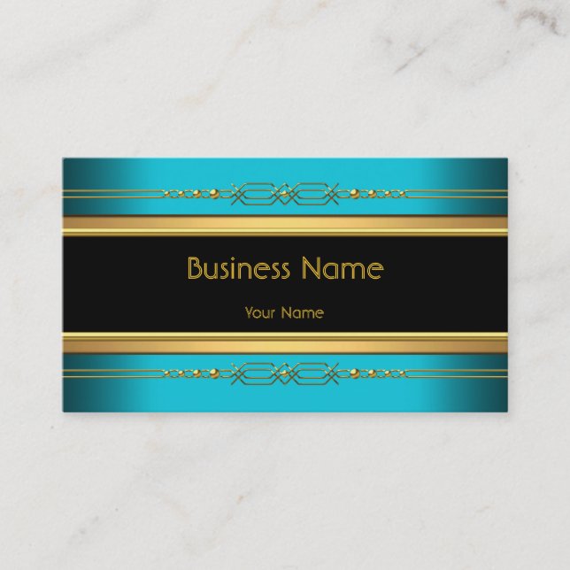 Elegant Classy Black Yellow Gold Teal Blue Business Card (Front)