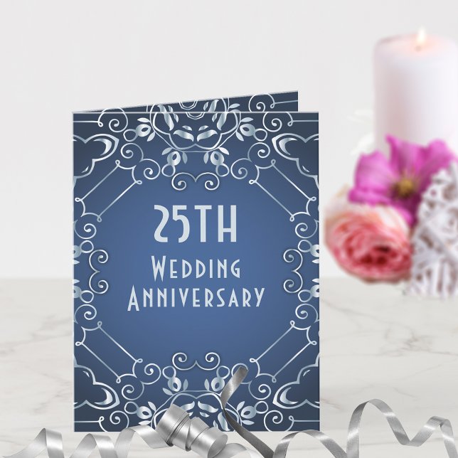 Elegant Classy Blue and Silver Wedding Anniversary Card (Creator Uploaded)