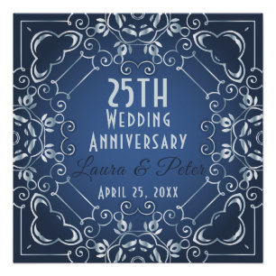 Elegant Classy Blue and Silver Wedding Anniversary Poster