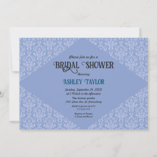 Elegant Classy Blue Damask Formal Bridal Shower Invitation