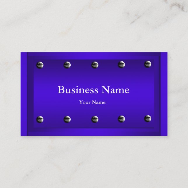 Elegant Classy Blue Silver Metal Chrome look Business Card (Front)