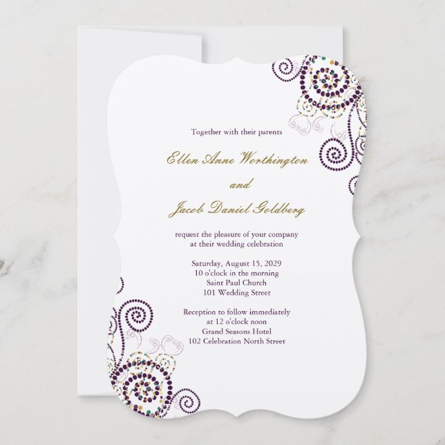 Elegant Classy Boho Purple Spirals Wedding Invite (Front)