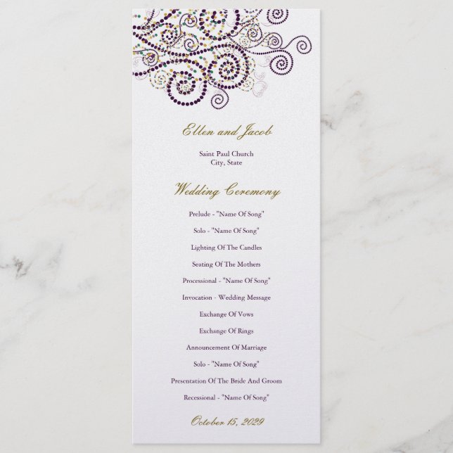Elegant Classy Boho Purple Spirals Wedding Program Programme (Front)