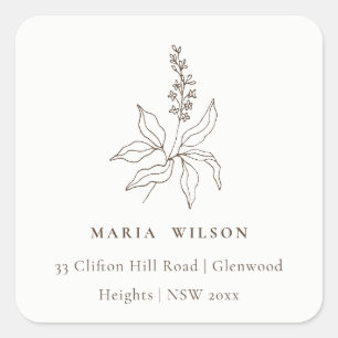 Elegant Classy Botanical Floral Sketch Address Square Sticker