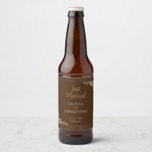 Elegant Classy Bronze ornate Wedding Beer Bottle Label