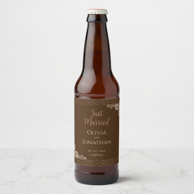 Elegant Classy Bronze ornate Wedding Beer Bottle Label (Front)