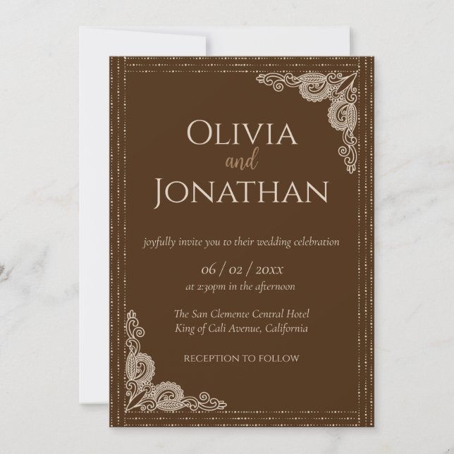 Elegant Classy Bronze ornate Wedding Invitation (Front)