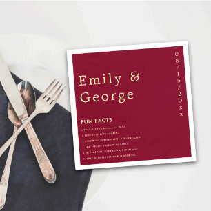 Elegant Classy Burgundy Gold Fun Facts Wedding Napkin