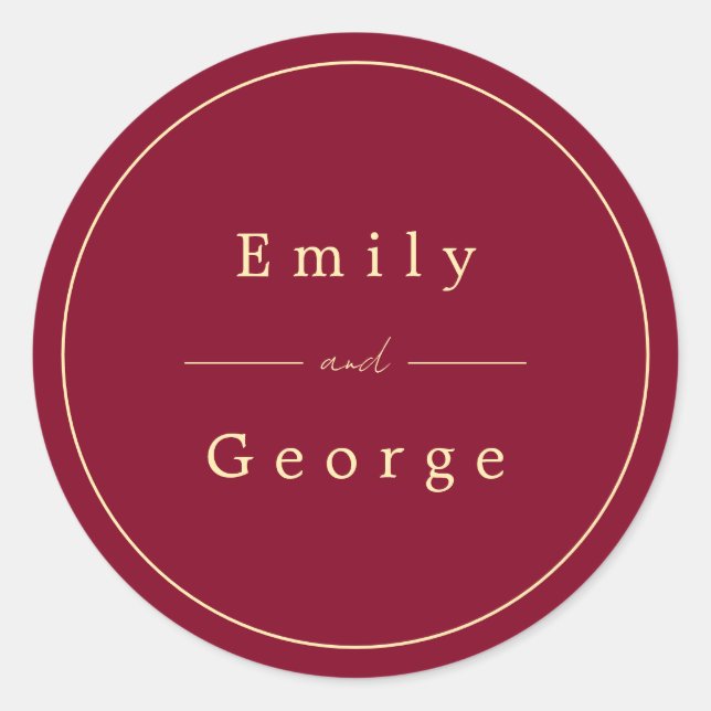 Elegant Classy Burgundy Gold Modern Chic Wedding Classic Round Sticker (Front)