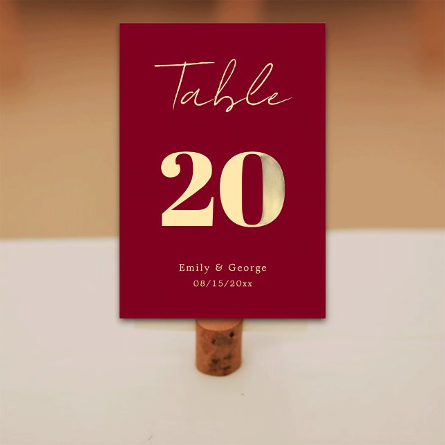 Elegant Classy Burgundy Gold Modern Chic Wedding Table Number (Creator Uploaded)