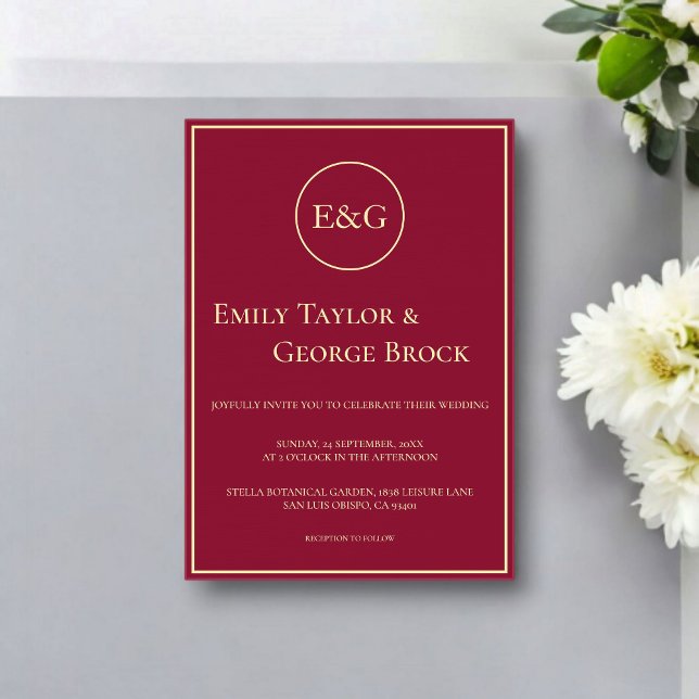 Elegant Classy Burgundy Gold Monogram Chic Wedding Acrylic Invitations (Creator Uploaded)