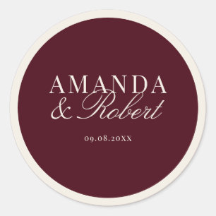 Elegant Classy Burgundy Wedding Classic Round Sticker