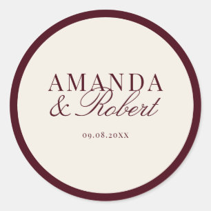 Elegant Classy Burgundy Wedding Classic Round Sticker