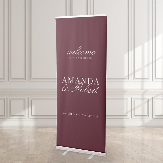 Elegant Classy Burgundy Wedding Welcome Retractable Banner (Creator Uploaded)