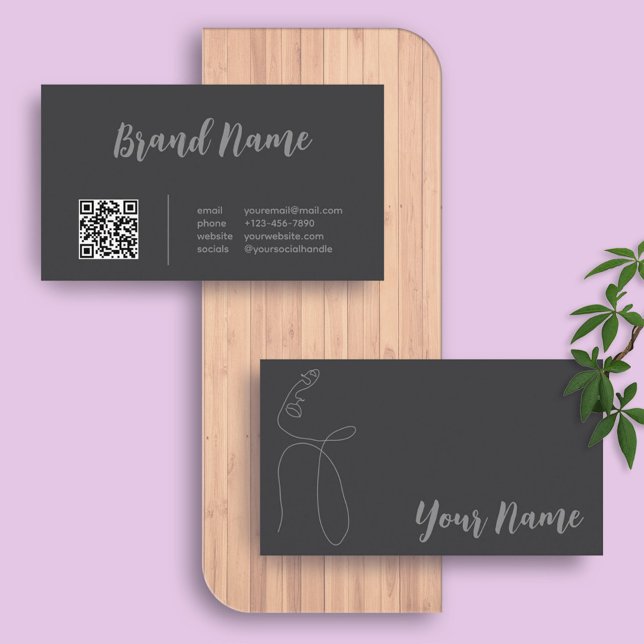 Elegant Classy Calligraphy Line Art QR Code Business Card (Creator Uploaded)