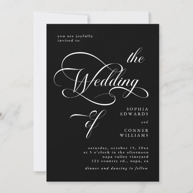 Elegant Classy Calligraphy Wedding Black Invitation (Front)
