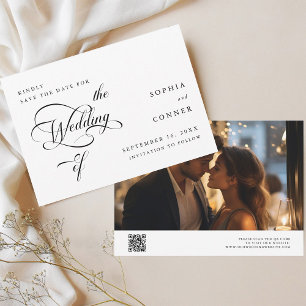 Elegant Classy Calligraphy Wedding Black & White Save The Date