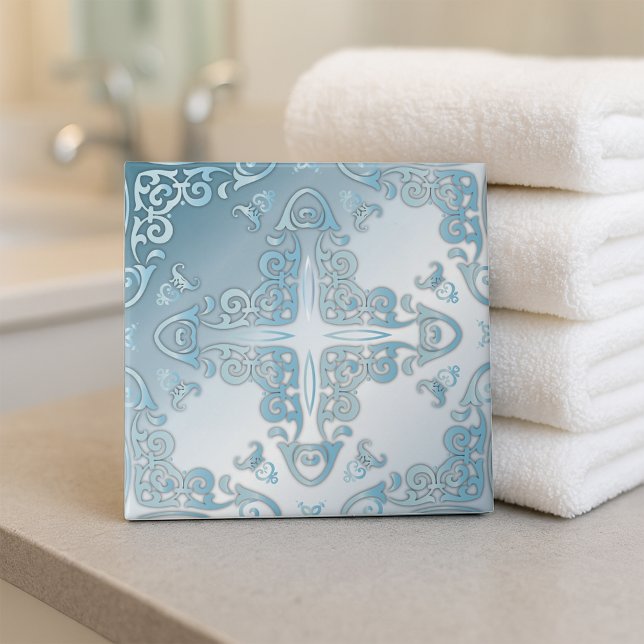 Elegant Classy Chic Blue Metallic Baroque Border Tile (Creator Uploaded)