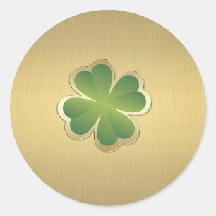Elegant classy chic  golden lucky shamrock classic round sticker