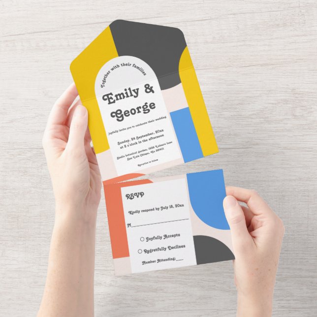 Elegant Classy Colourful Abstract Modern Wedding All In One Invitation (Tearaway)
