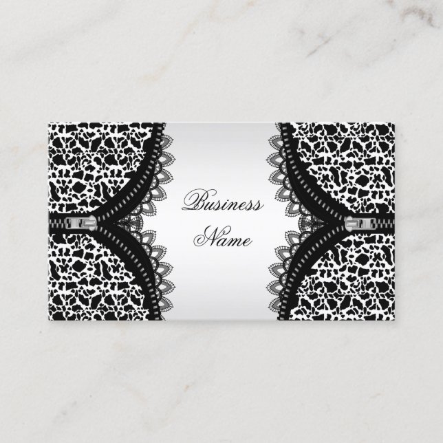 Elegant Classy Cow Animal Black White Zipper Business Card (Front)
