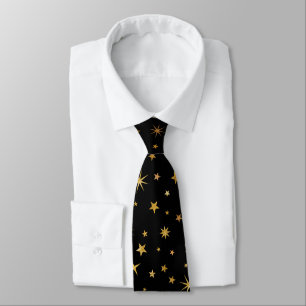 Elegant Classy Custom Monogram Black and Gold Star Tie