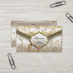 Elegant Classy Damask Caramel Cream Beige Gold Business Card