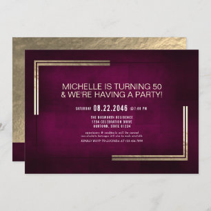 Elegant Classy Dark Pink/Gold Birthday Party Invitation