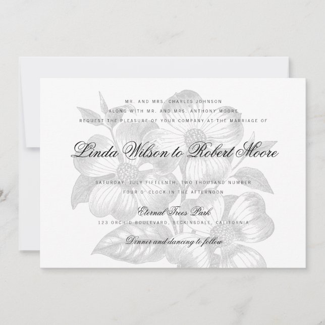 Elegant Classy Dogwood Flower Wedding Invitation (Front)