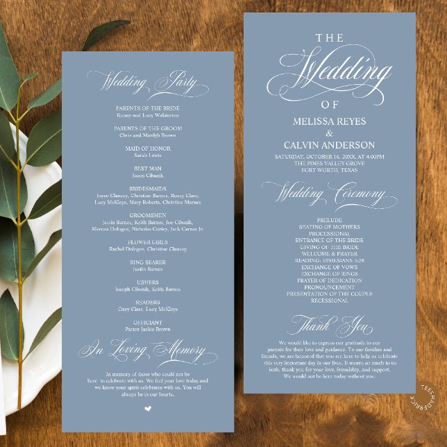 Elegant Classy Dusty Blue Script Wedding Programme (Elegant Classy Dusty Blue Script Wedding Program Card)