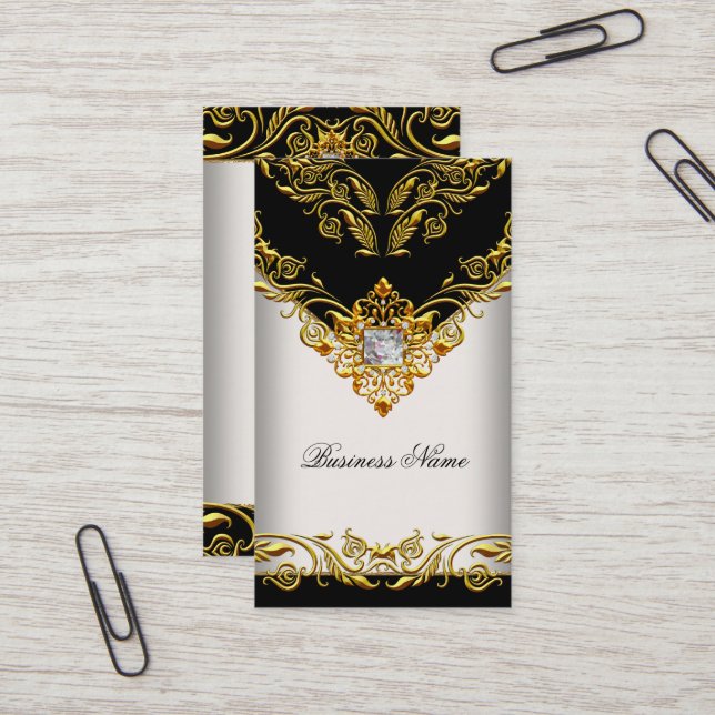 Elegant Classy Elite Gold Cream Black on Gold Business Card (Front/Back In Situ)