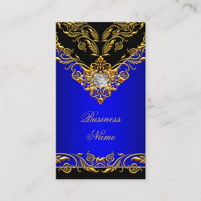 Elegant Classy Elite Royal Blue Gold Black on Gold Business Card (Front)