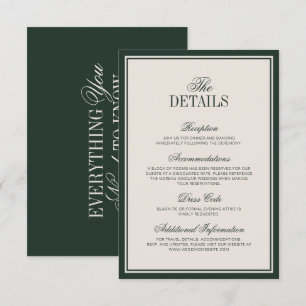 Elegant Classy Emerald Green Cream Wedding Details Enclosure Card