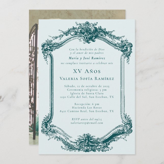 Elegant Classy Emerald Quinceañera 15th Birthday Invitation (Front/Back)