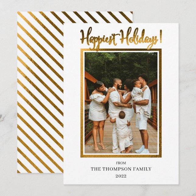 Elegant Classy Faux Foil Photo Happiest Holidays Holiday Card (Front/Back)