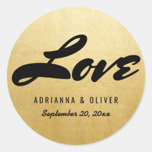 Elegant Classy Faux Gold Foil Love Typography Classic Round Sticker