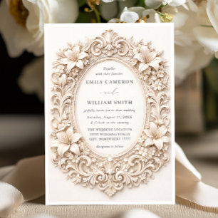 Elegant Classy Floral Baroque Frame Wedding Invitation