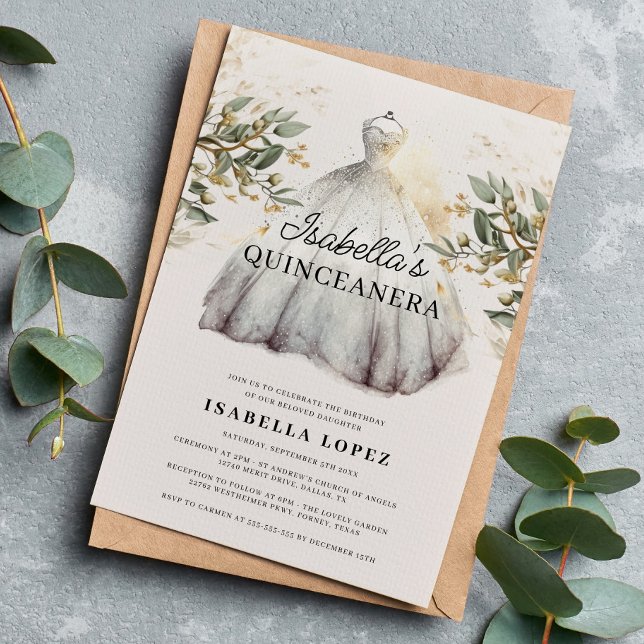 Elegant Classy Floral & Princess Dress Quinceanera Invitation (Creator Uploaded)