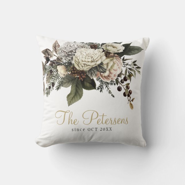 Elegant classy floral wedding anniversary gift cushion (Front)