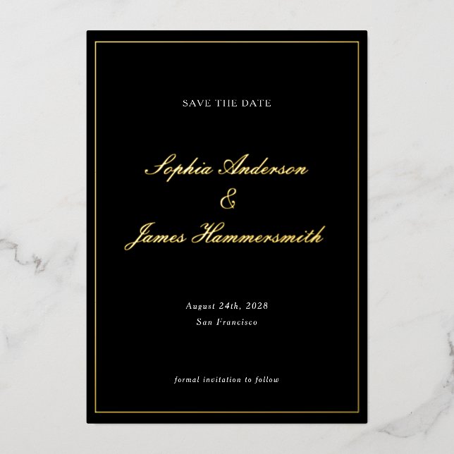 Elegant Classy Formal Black Frame Script Wedding (Front)