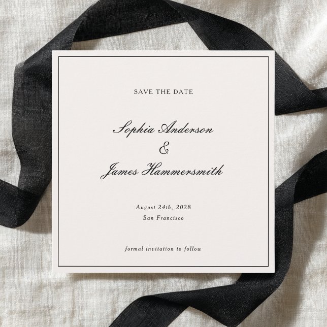 Elegant Classy Formal Black Frame Script Wedding  Save The Date (Creator Uploaded)