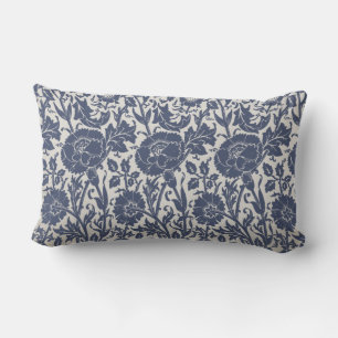 Elegant Classy French Blue Floral Pattern Lumbar Cushion