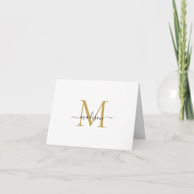 Elegant Classy Girly Script Monogram Faux Gold Note Card (Front)